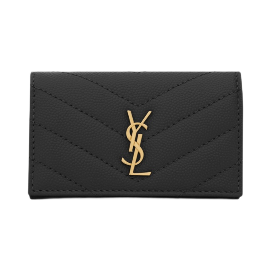 (W) 생로랑 카산드라 슬림 키 케이스 그레인 드 뿌드르 엠보스 레더 블랙((W) Saint Laurent Cassandre Slim Key Case in Grain De Poudre Embossed Leather Black) - 1