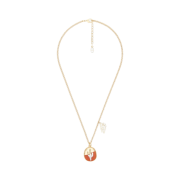 Dior x Cactus Jack Pendant Necklace Gold Finish Brass with Orange Aventurine & White Mother-of-Pearl
