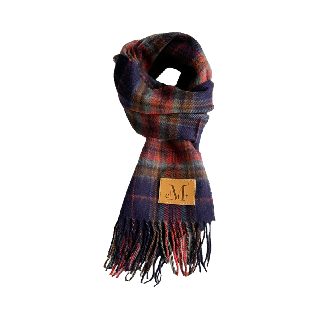 무센트 시그니처 머플러 브라운 레더 패치 숏 네이비 잔체크