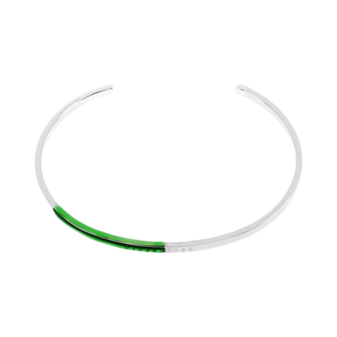 (W) MM6 메종 마르지엘라 인그레이빙 로고 브레이슬릿 실버 그린((W) MM6 Maison Margiela Engraved Logo Bracelet Silver Green)