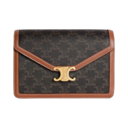 Celine Enveloppe Bag in Triomphe Canvas Calfskin Tan