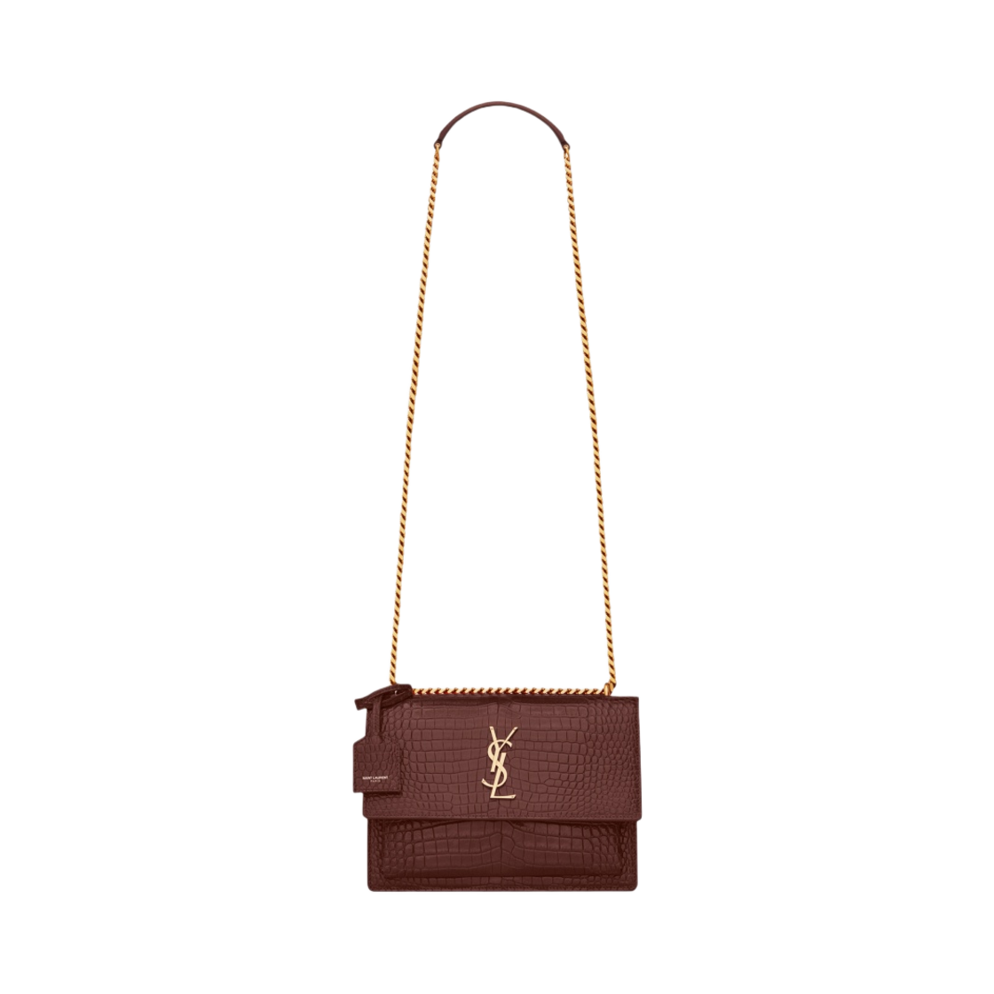 생로랑 선셋 미디움 체인 백 크로커다일 엠보스 샤이니 레더 레드 벨벳(Saint Laurent Sunset Medium Chain Bag In Crocodile-Embossed Shiny Leather Red Velvet) - 1