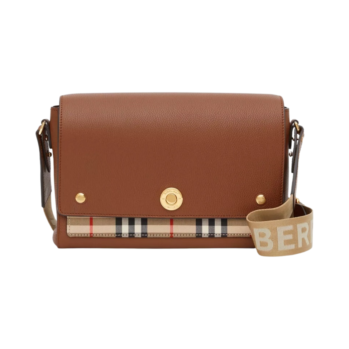 8021111 Burberry Leather and Vintage Check Note Crossbody Bag Tan