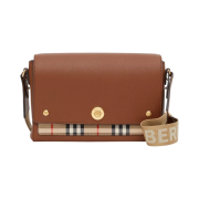 Burberry Leather and Vintage Check Note Crossbody Bag Tan