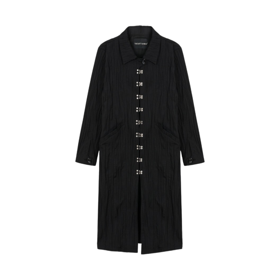 VUK243VCT001BKQQ Vacant Archive Unisex Hadid Wrinkle Hook Coat Black