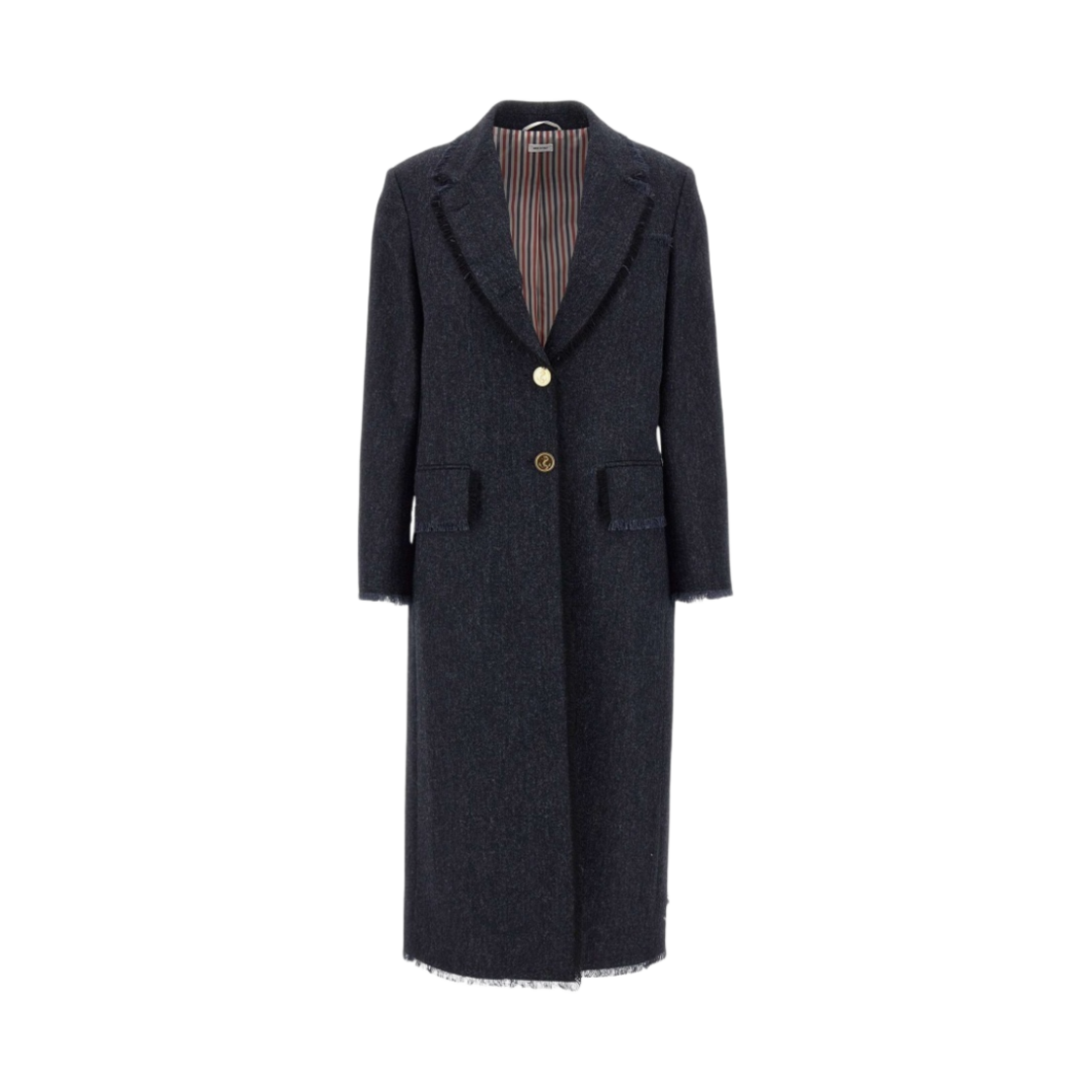 (W) 톰브라운 솔리드 도네갈 트위드 와이드 라펠 오버코트 네이비((W) Thom Browne Solid Donegal Tweed Wide Lapel Overcoat Navy) - 1