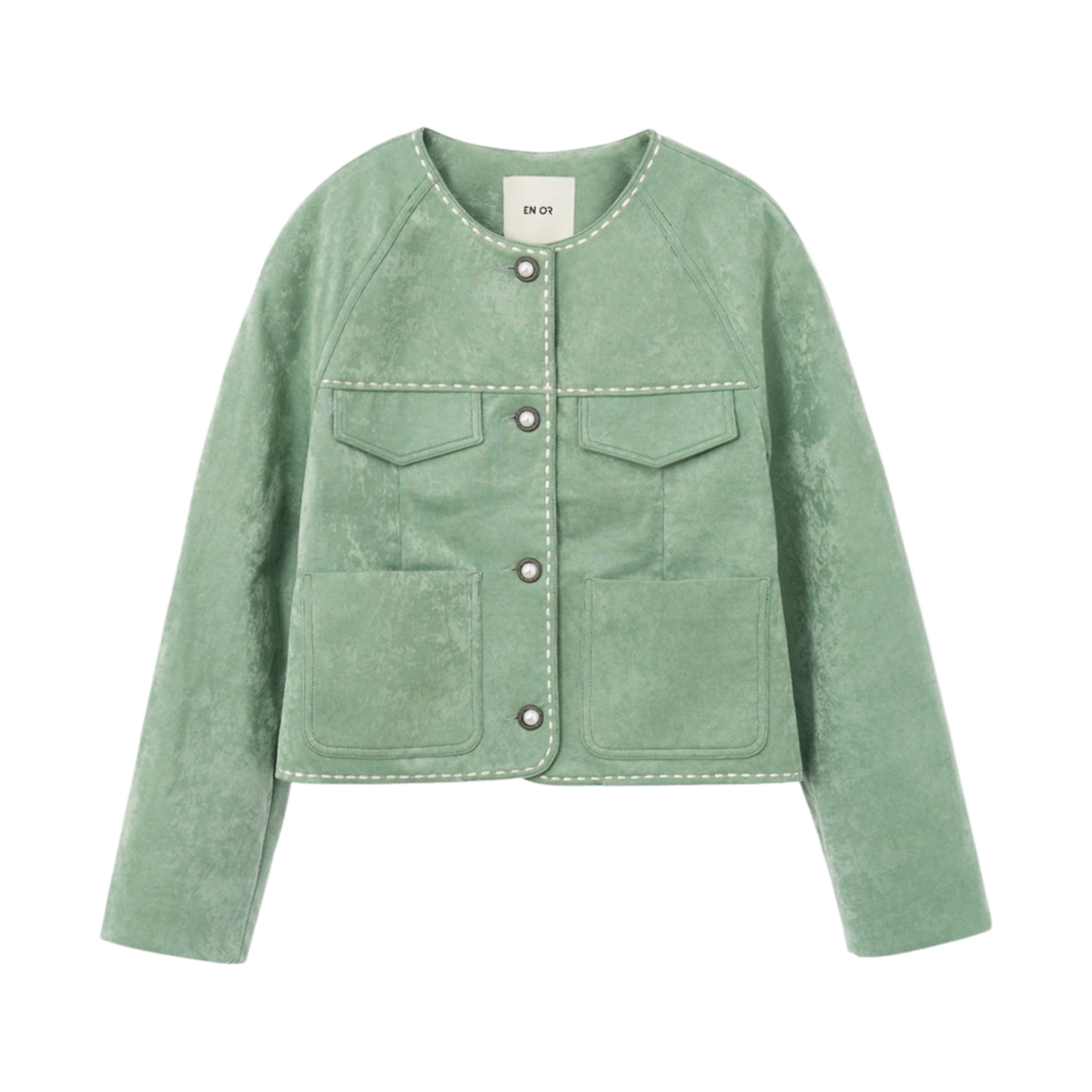 엔오르 우먼 라인 스티치 크롭 자켓 그린