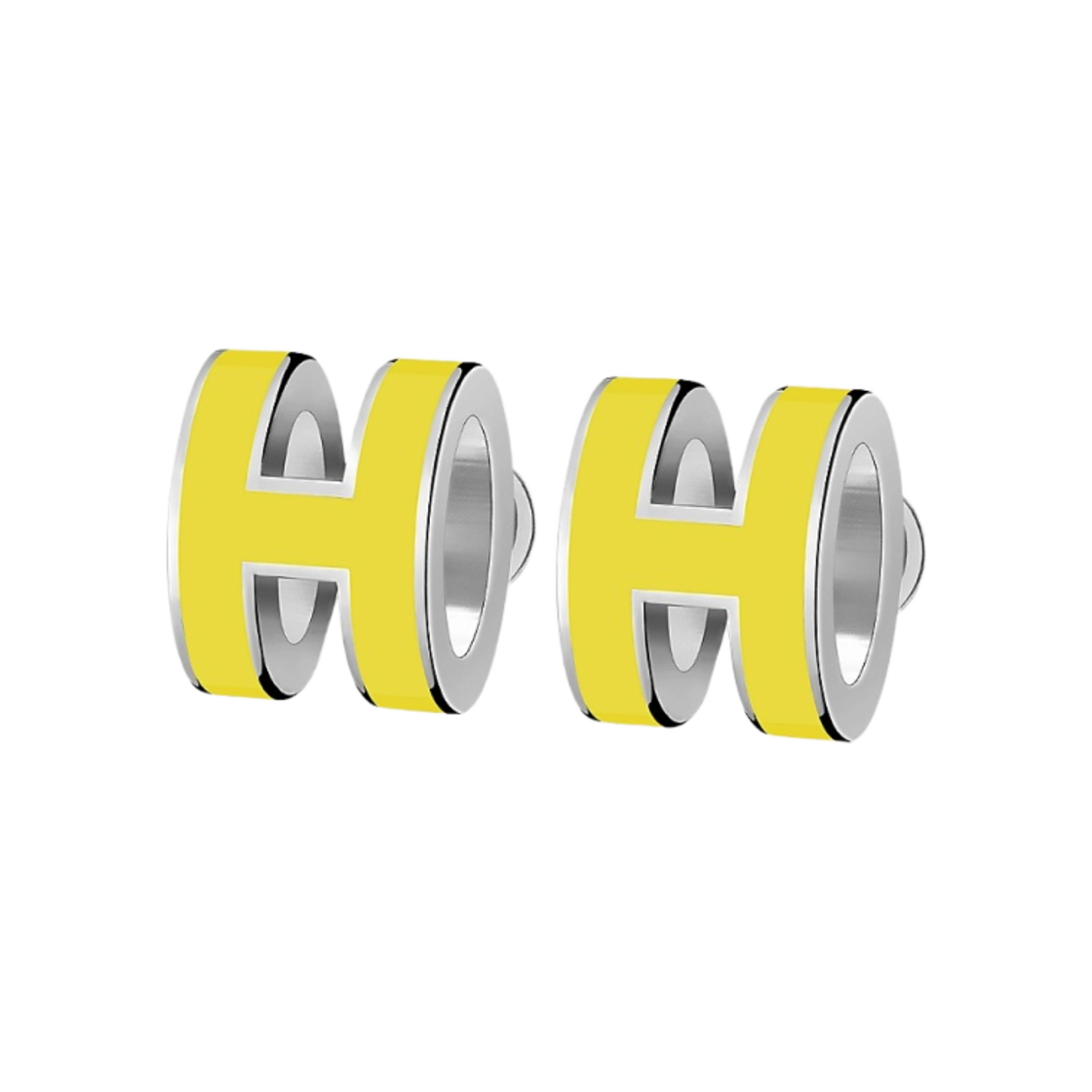 (W) 에르메스 미니 팝아슈 이어링 팔라듐 하드웨어 & 뉴 라임((W) Hermes Mini Pop H Earrings Palladium & New Lime) - 1