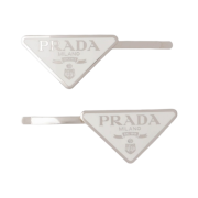 (W) Prada Metal Hair Clips White
