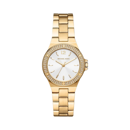 (W) Michael Kors Mini Lennox Pave Quartz Three-Hand 33mm Stainless Steel Gold