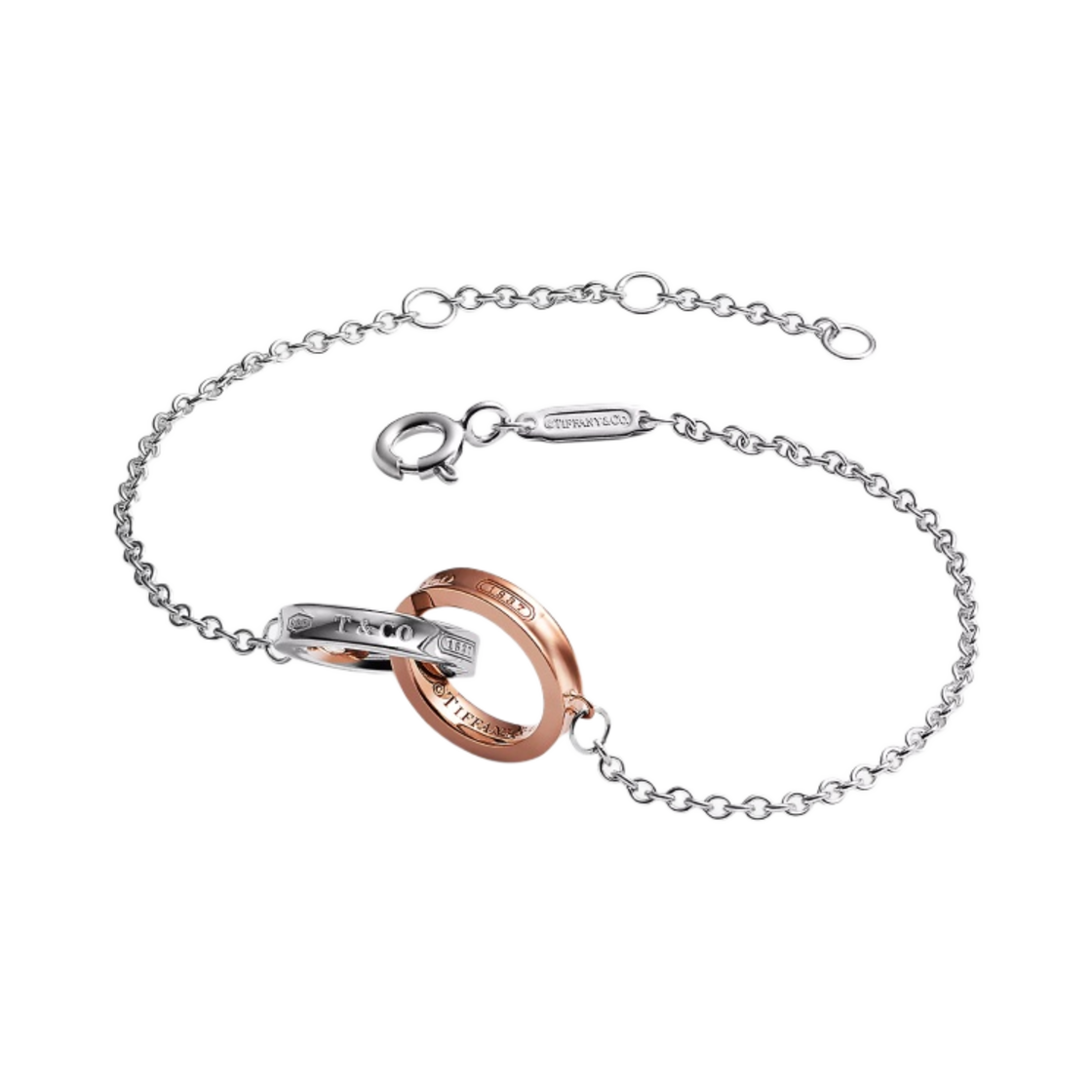 티파니 앤 코 티파니 1837 인터로킹 서클 체인 브레이슬릿 스털링 실버 & 로즈 골드(Tiffany & Co. Tiffany 1837 Interlocking Circle Chain Bracelet Sterling Silver & Rose Gold) - 2