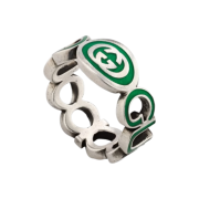 Gucci Interlocking G Enamel Ring Silver Green Enamel