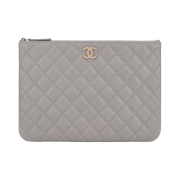 Chanel Medium Pouch Grained Calfskin & Gold Light Grey