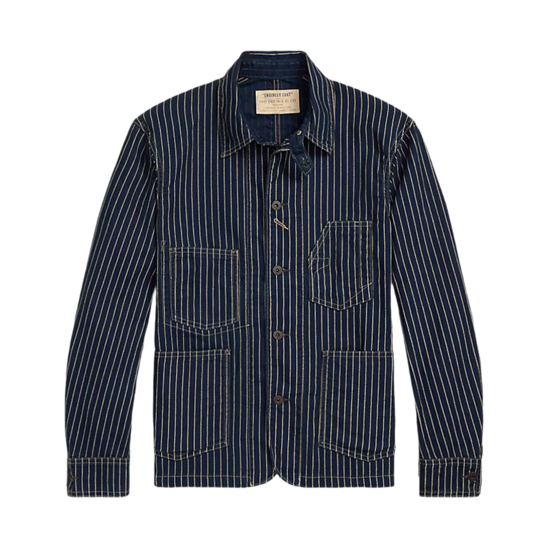 100041725 Double RL Indigo Dot Stripe Twill Engineer Coat Indigo Rinse