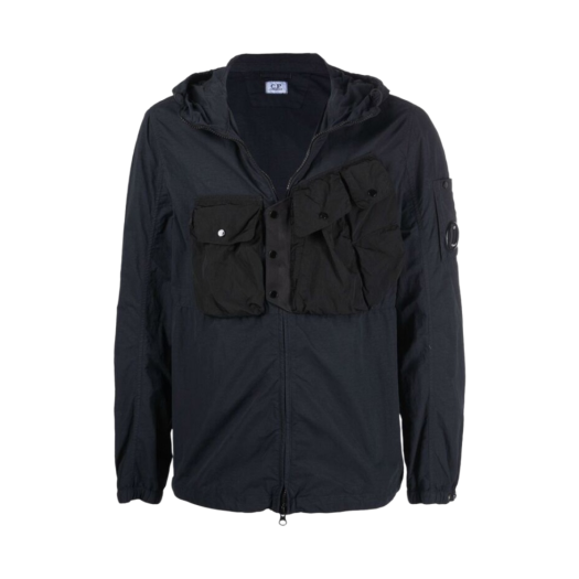 C.P. Company Flatt Nylon Mixed Hooded Overshirt Black Navy - 22SS