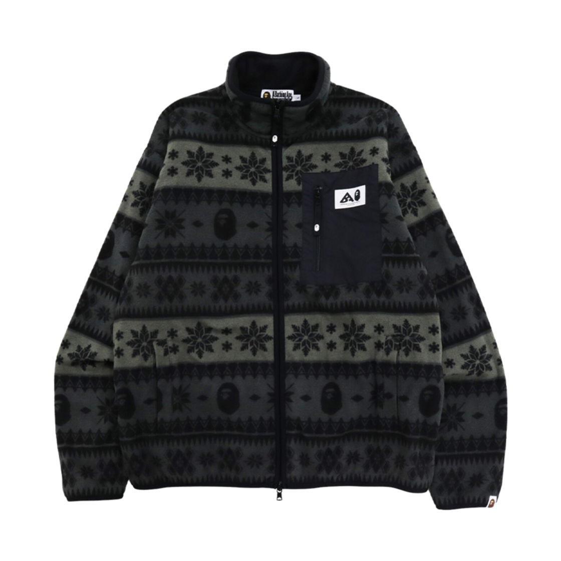 베이프 스노우 패턴 릴렉스드 핏 집 플리스 블랙(BAPE Snow Pattern Relaxed Fit Zip Fleece Black) - 1