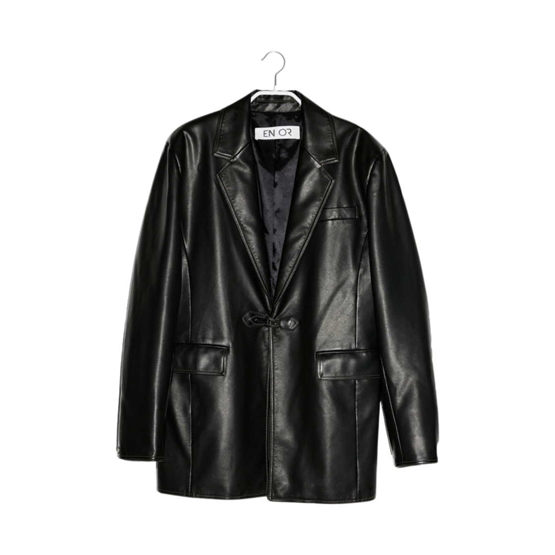 BDSSJK002BK En Or Women Vegan Leather Stitch Jacket  Black