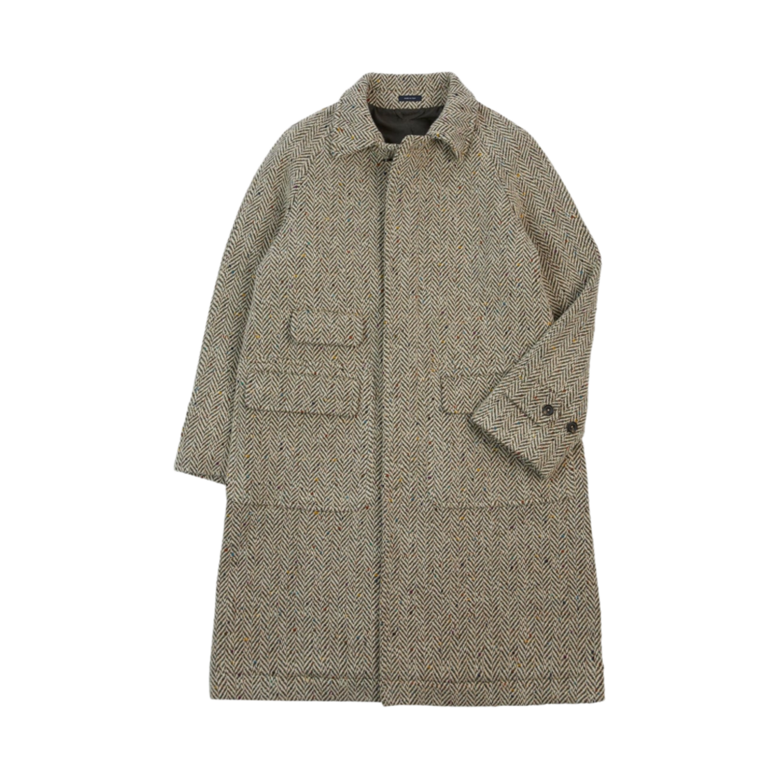 DR2A1P-24520-01-300 Drake's Herringbone Flecked Wool Raglan Coat Taupe