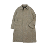 Drake's Herringbone Flecked Wool Raglan Coat Taupe