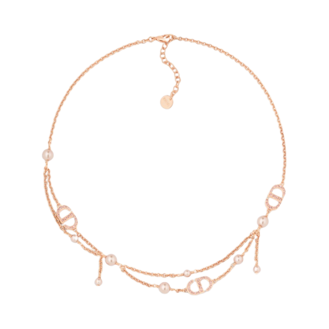 N2701WOMCY-D12P (W) Dior Petit Cd Necklace Pink-Finish Metal with Pink Resin Pearls and Pink Crystals