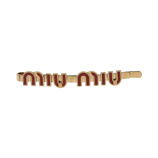 (W) Miu Miu Enameled Metal Hair Clip Red