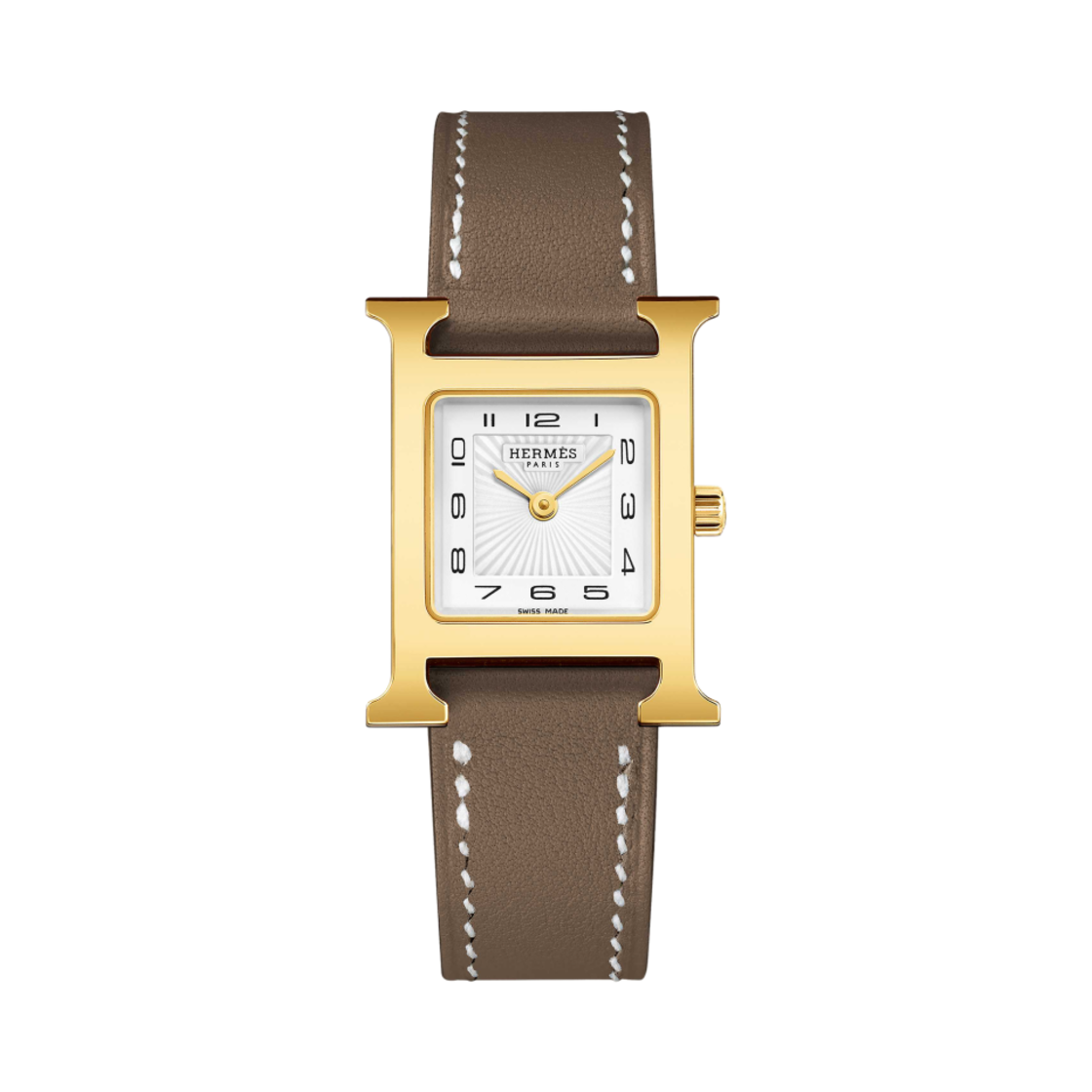 W055422WW00 Hermes Heure H Watch Small Etoupe Swift Strap & Yellow Gold Steel