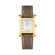 Hermes Heure H Watch Small Etoupe Swift Strap & Yellow Gold Steel