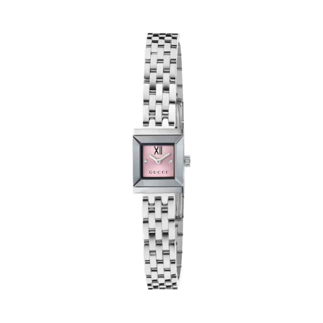 (W) 구찌 G-프레임 쿼츠 스테인리스 스틸 핑크 다이아몬드((W) Gucci G-Frame Quartz Stainless Steel Pink Diamond)