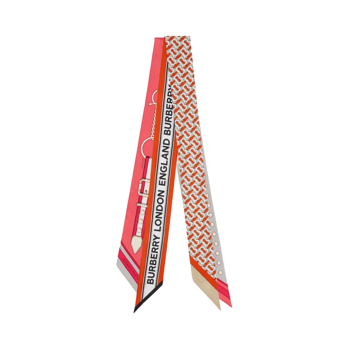 8030561 (W) Burberry Monogram and Logo Print Silk Skinny Scarf Vermilion