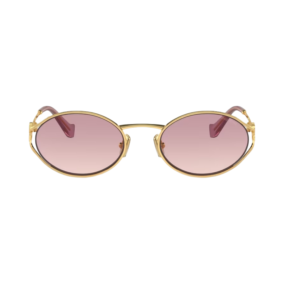 (W) 미우 미우 로고 선글라스 핑크 벡 쉐이드 렌즈 골드 메탈((W) Miu Miu Logo Sunglasses Pink Beg Shaded Lenses Gold Metal) - 1