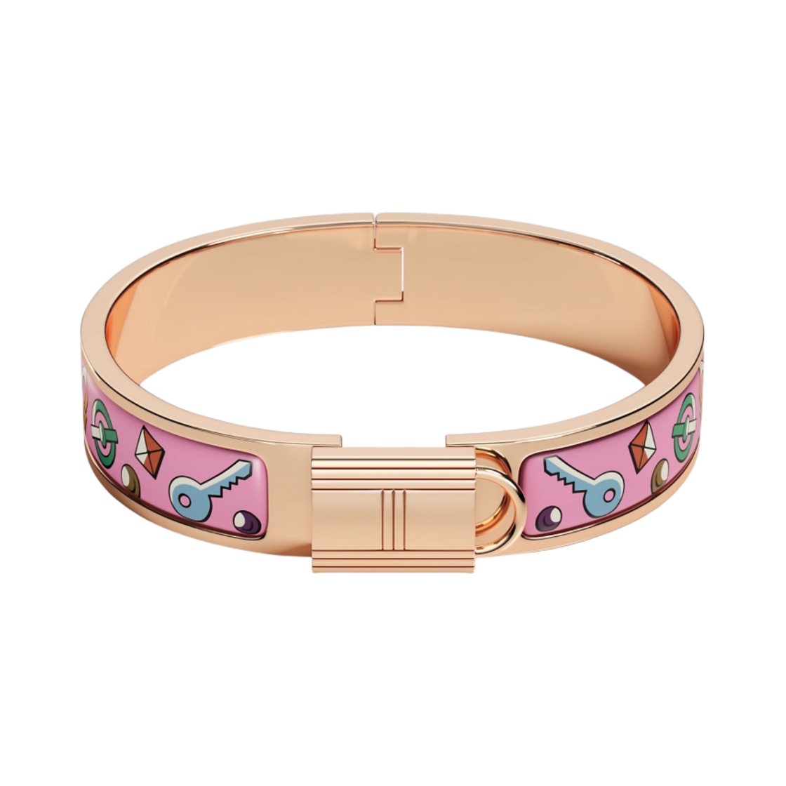 (W) 에르메스 클릭 카데나 록키 미 브레이슬릿 로즈 골드 하드웨어 & 울트라 핑크((W) Hermes Clic Cadenas Locky Me Bracelet Rose Gold & Ultra Pink) - 1