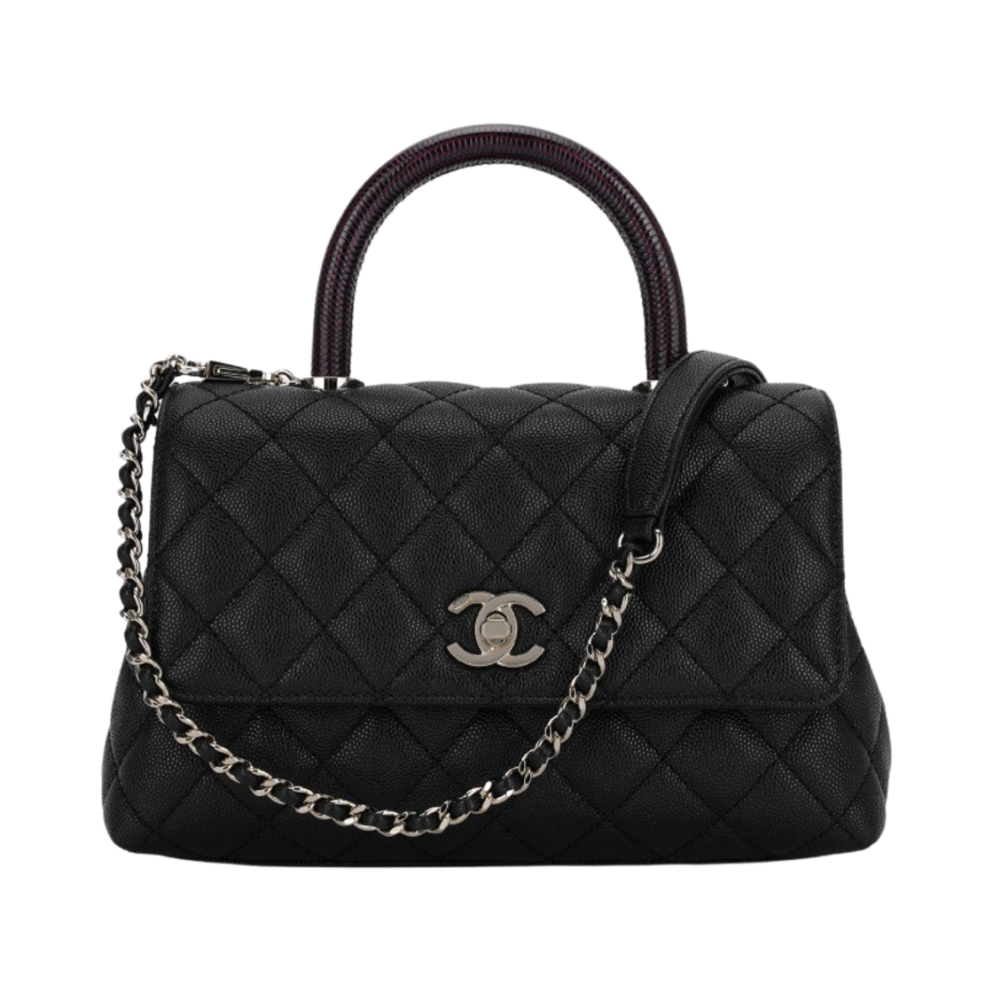 샤넬 핸들 장식의 플랩백 그레인드 카프스킨 & 골드 메탈 블랙(Chanel Flap Bag with Top Handle Grained Calfskin & Gold Black)