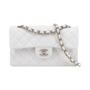 Chanel Small Classic Handbag Grained Calfskin & Gold White