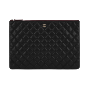 Chanel Large Classic Pouch Grained Calfskin & Gold Black