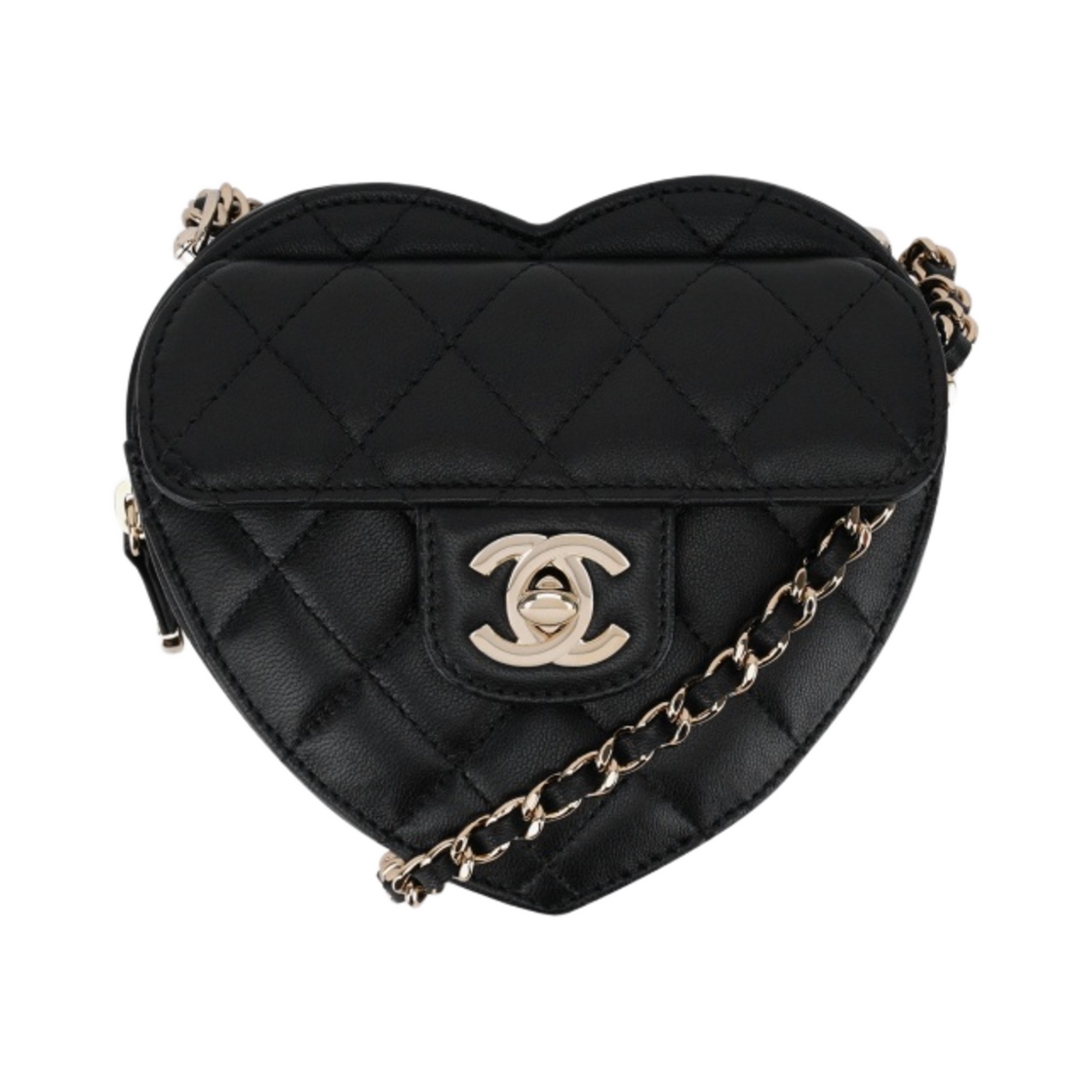 샤넬 핸들 장식의 하트 클러치 램스킨 & 골드 메탈 블랙(Chanel Heart Clutch with Chain Lambskin & Gold Black)