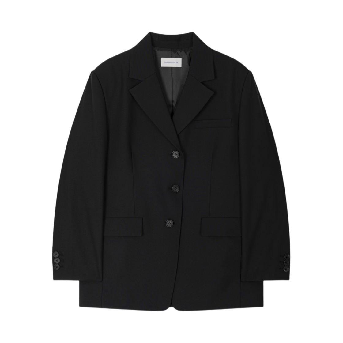 (W) 로우클래식 오버사이즈 울 블레이저 블랙((W) Low Classic Oversized 3-Button Wool Blazer Black)