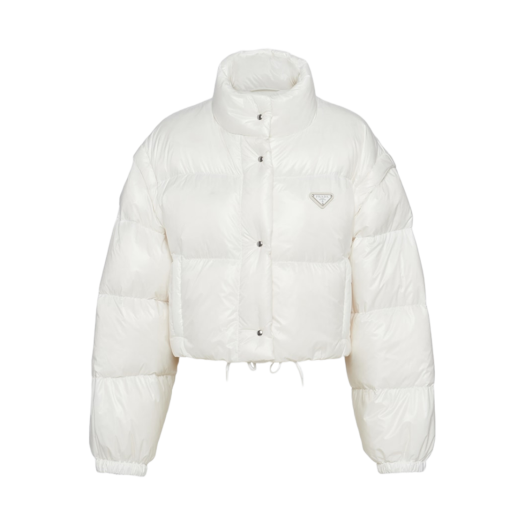 (W) Prada Re-Nylon Cropped Convertible Down Jacket White