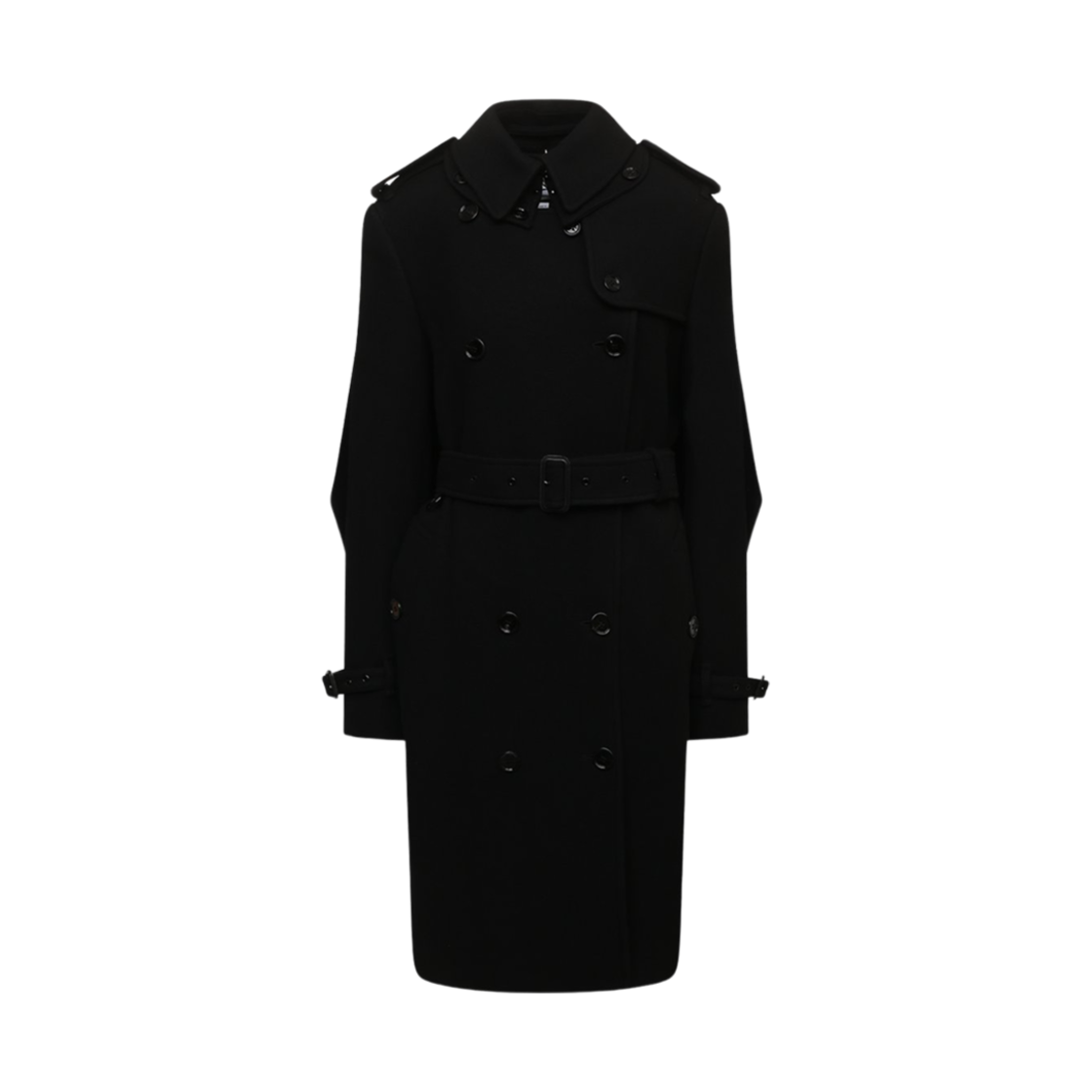8046680 (W) Burberry Cashmere Wool Blend Panel Trench Coat Black