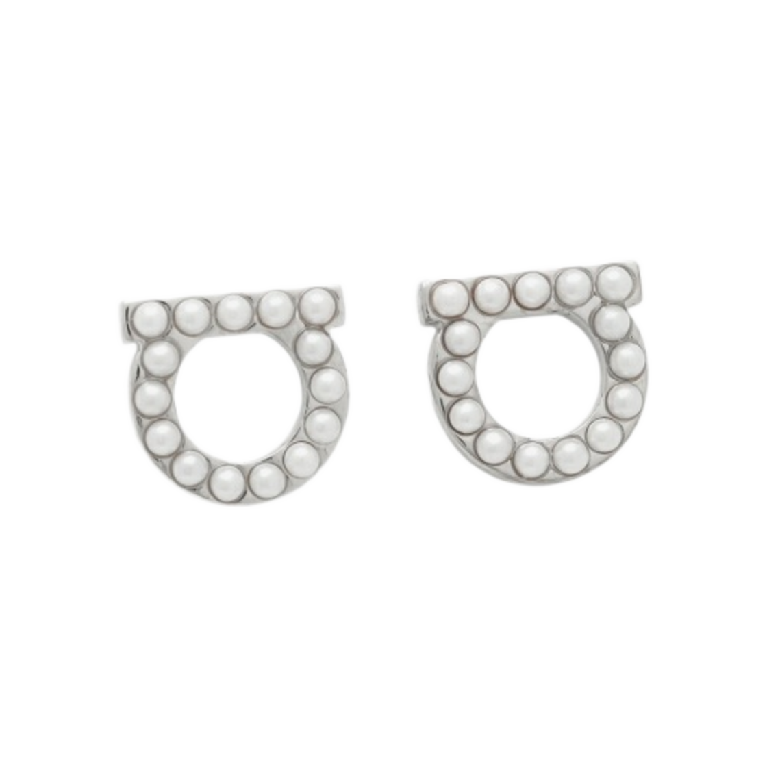 (W) 페라가모 간치니 크리스탈 펄 이어링 브래스 플렉시 글래스 & 팔라듐((W) Ferragamo Gancini Crystals and Pearls Earrings Brass Plexiglass & Palladium) - 1