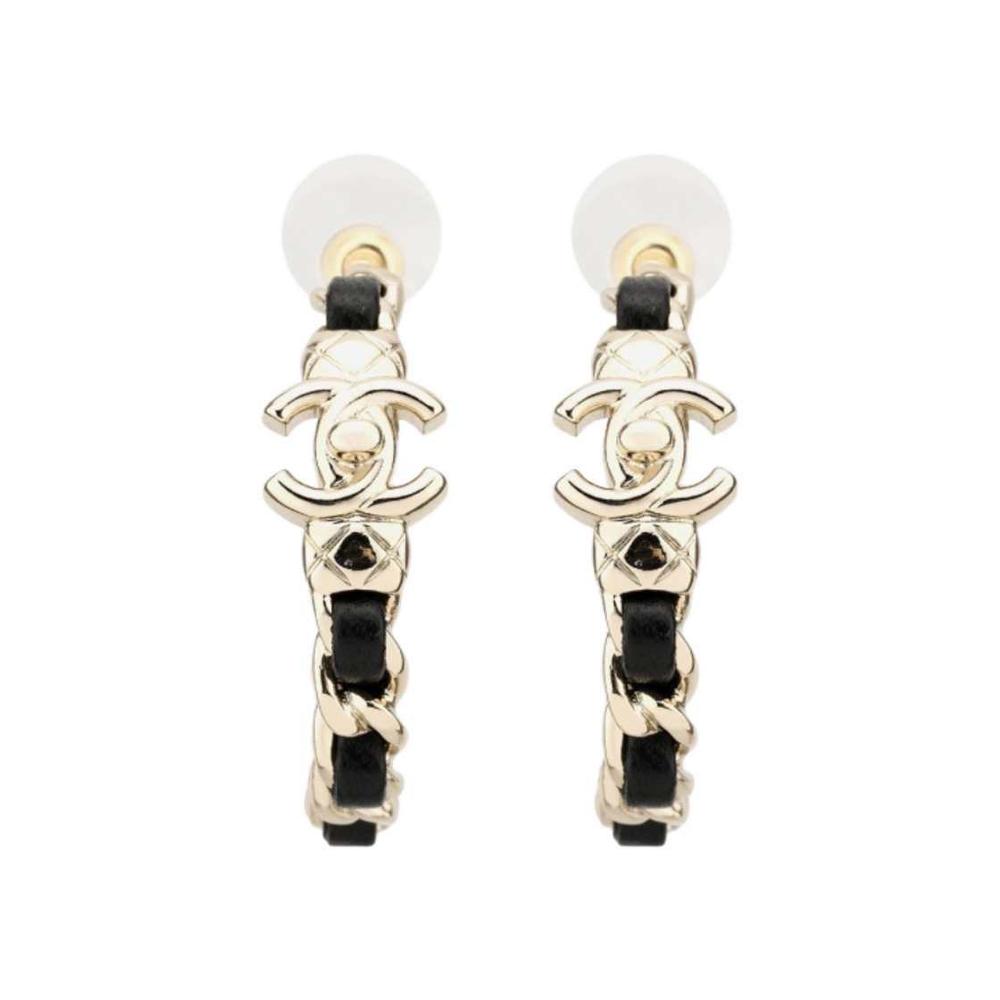 (W) 샤넬 이어링 메탈 램스킨 & 골드 블랙((W) Chanel Earrings Metal Lambskin & Gold Black) - 1