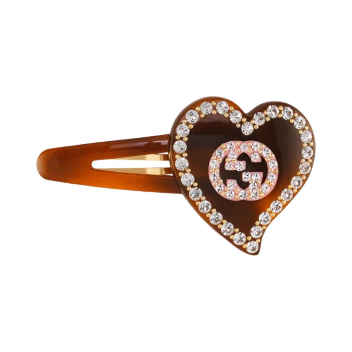 679036-I9354-8520 (W) Gucci Hair Clip with GG and Heart Detail Tortoiseshell Resin