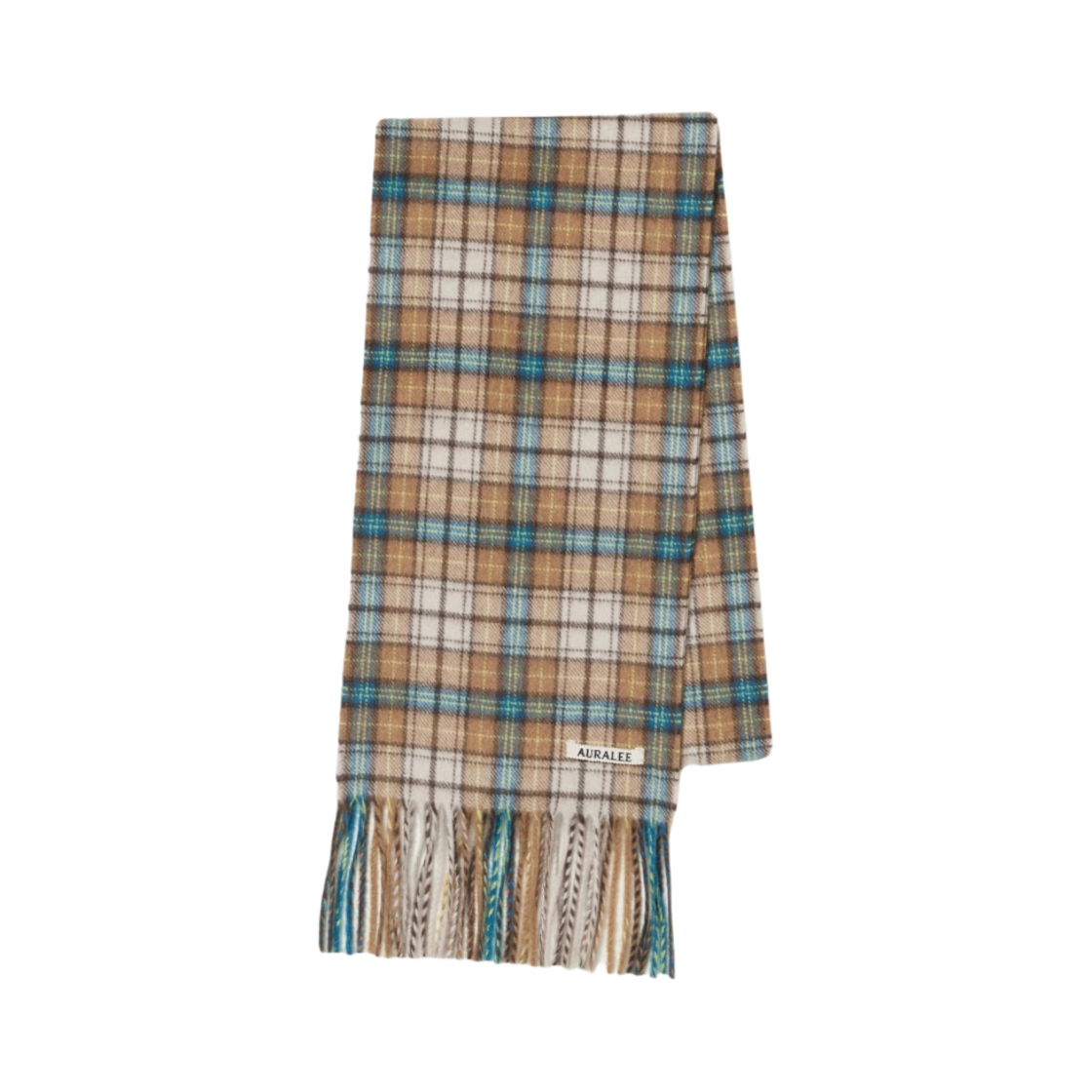 A23AM01CM Auralee Cashmere Check Stole Brown Yellow Check