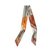 (W) Hermes Cavalcades Twilly Gris Perle Orange Acajou