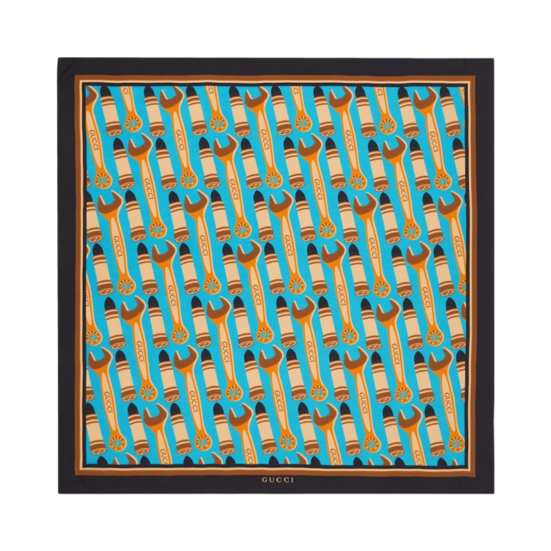 (W) 구찌 립스틱 앤 툴 프린트 실크 스카프 라이트 블루((W) Gucci Lipstick and Tool Print Silk Scarf Light Blue) - 1