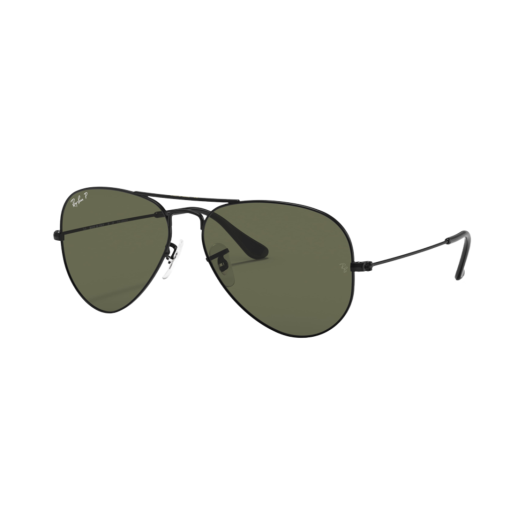 Ray-Ban Aviator Polished Black Frame Green Classic G-15 Lenses
