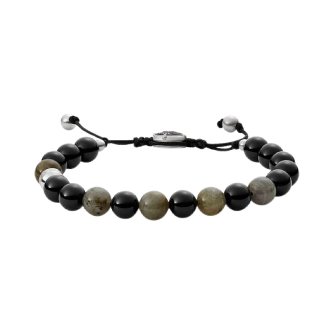 디젤 Dx1325 아게이트 래브라도라이트 비디드 브레이슬릿 블랙 그린(Diesel Dx1325 Agate and Labradorite Beaded Bracelet Black Green)