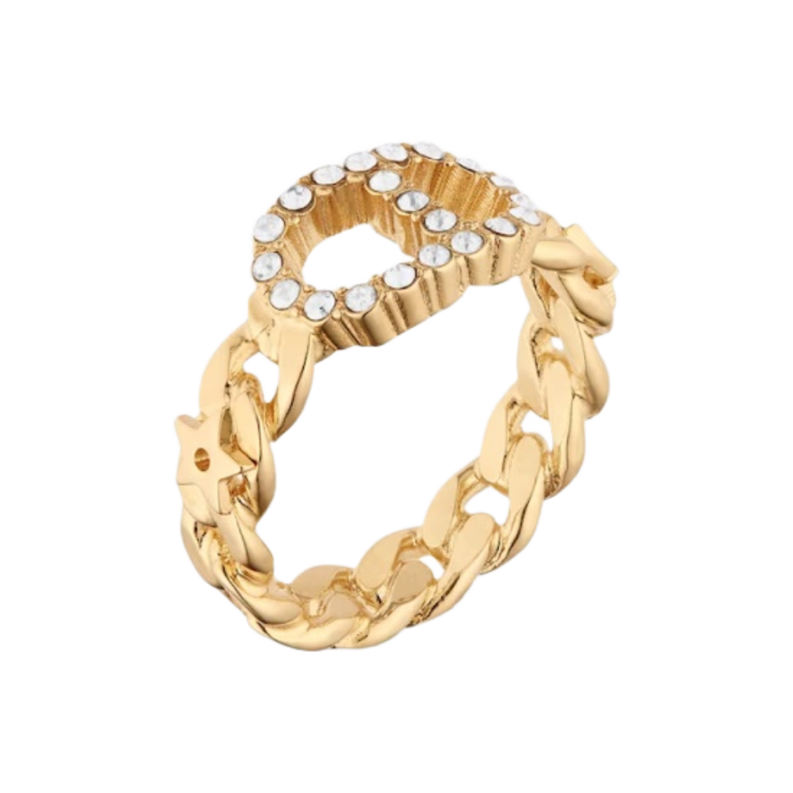 (W) 디올 클레어 D 룬 링 골드 피니쉬 메탈 화이트 크리스탈((W) Dior Clair D Lune Ring Gold Finish Metal White Crystals) - 1