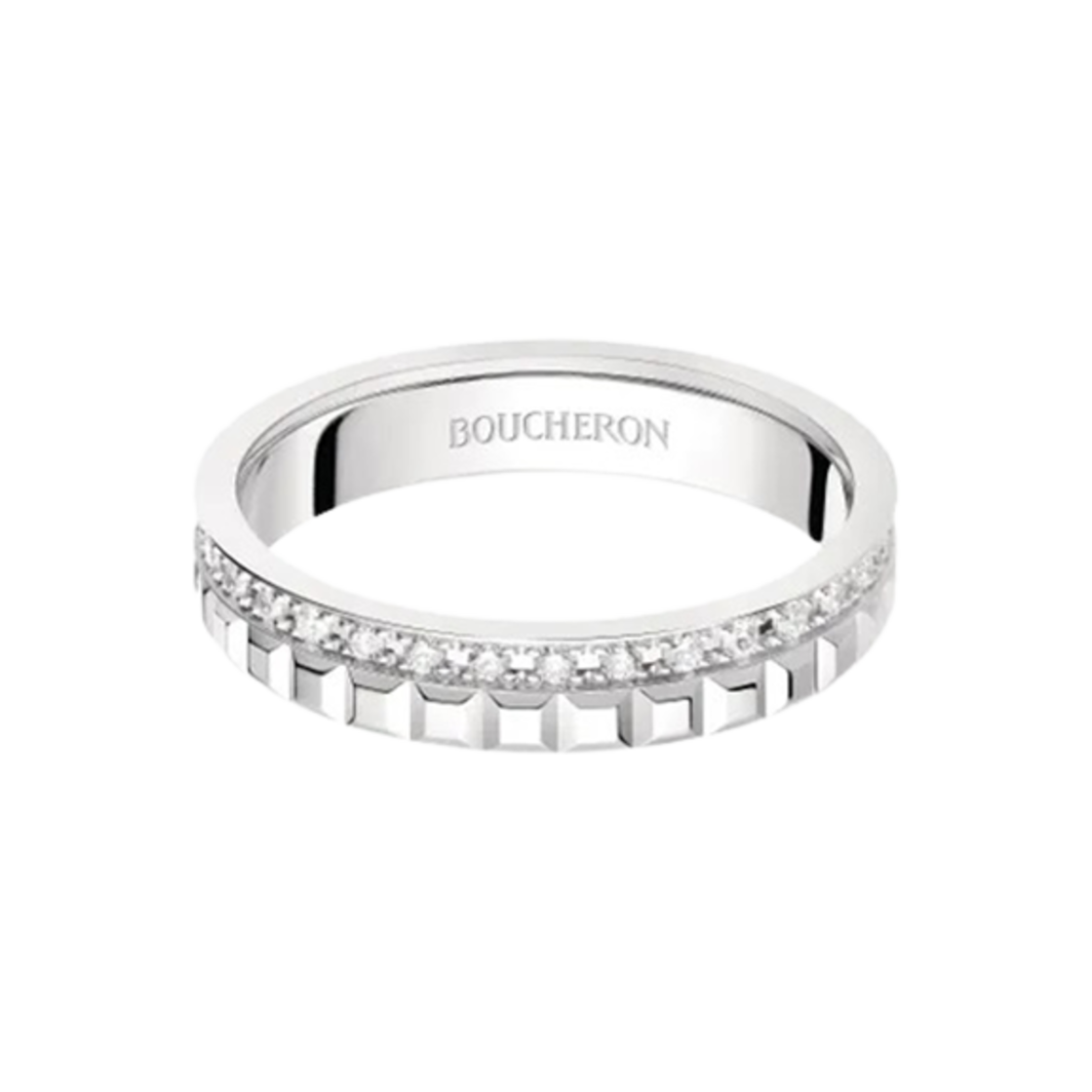 JAL00281 Boucheron Quatre Radiant Edition Clou De Paris Wedding Band 18K White Gold Diamond