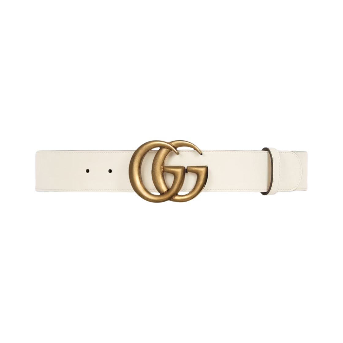400593-AP00T-9022 (W) Gucci Leather Belt with Double G Buckle White Leather