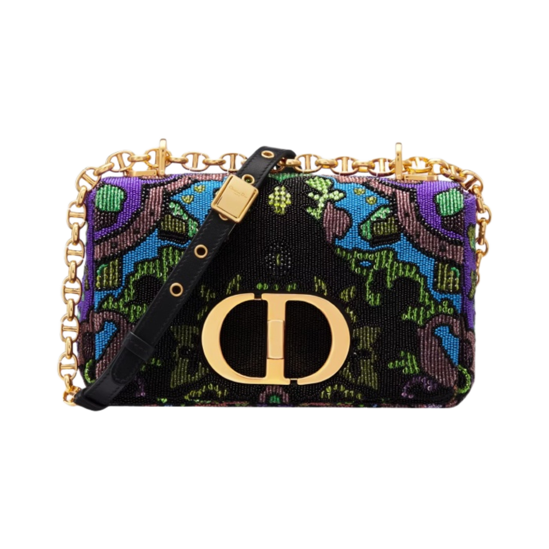 디올 스몰 카로백 사틴 자수 멀티컬러 인디언 퍼플 모티프 블랙(Dior Small Caro Bag Satin Embroidered Multicolor Indian Purple Motif Black) - 1